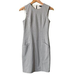 Karl Lagerfield Black White Chevron Houndstooth Sleeveless Sheath Dress Sz 2